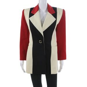 Pilar Rossi Womens Red Wool Colorblock Pant Suit Blazer Long Sleeve Size 4